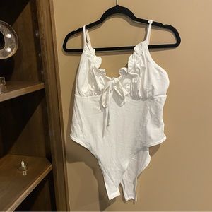 White Ruffle Style Tank Top Bodysuit - XL